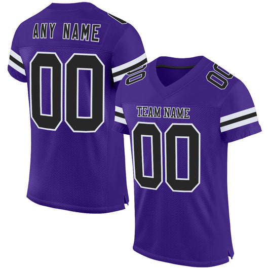 Custom Purple Black-White Mesh Authentic Football Jersey - Sky-Custom