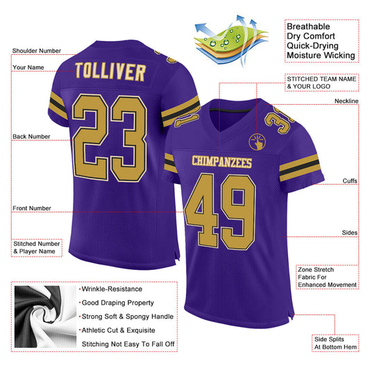 Custom Purple Old Gold Black-Cream Mesh Authentic Football Jersey - Sky-Custom