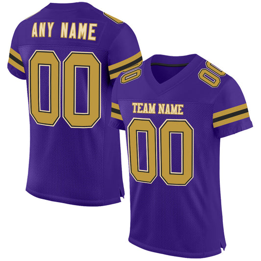 Custom Purple Old Gold Black-Cream Mesh Authentic Football Jersey - Sky-Custom