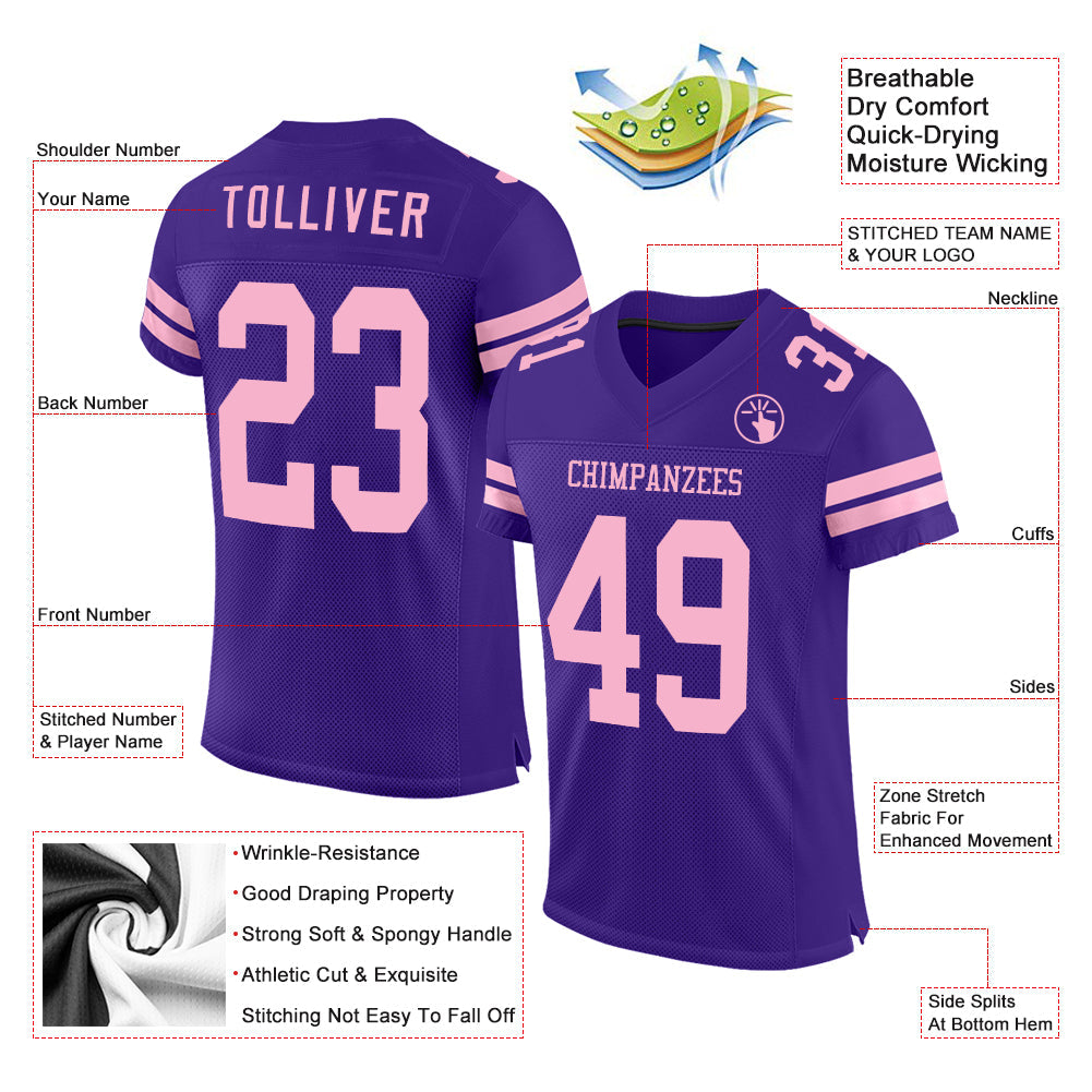 Custom Purple Light Pink Mesh Authentic Football Jersey - Sky-Custom