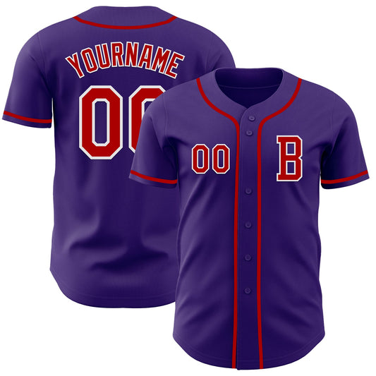 Custom Purple Red-White Authentic Baseball Jersey - Sky-Custom