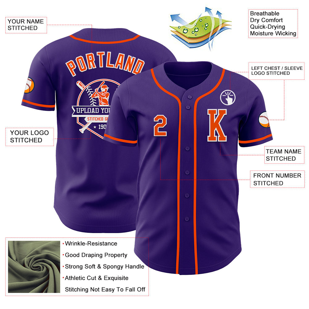 Custom Purple Orange-White Authentic Baseball Jersey - Sky-Custom