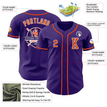 Custom Purple Orange-White Authentic Baseball Jersey - Sky-Custom