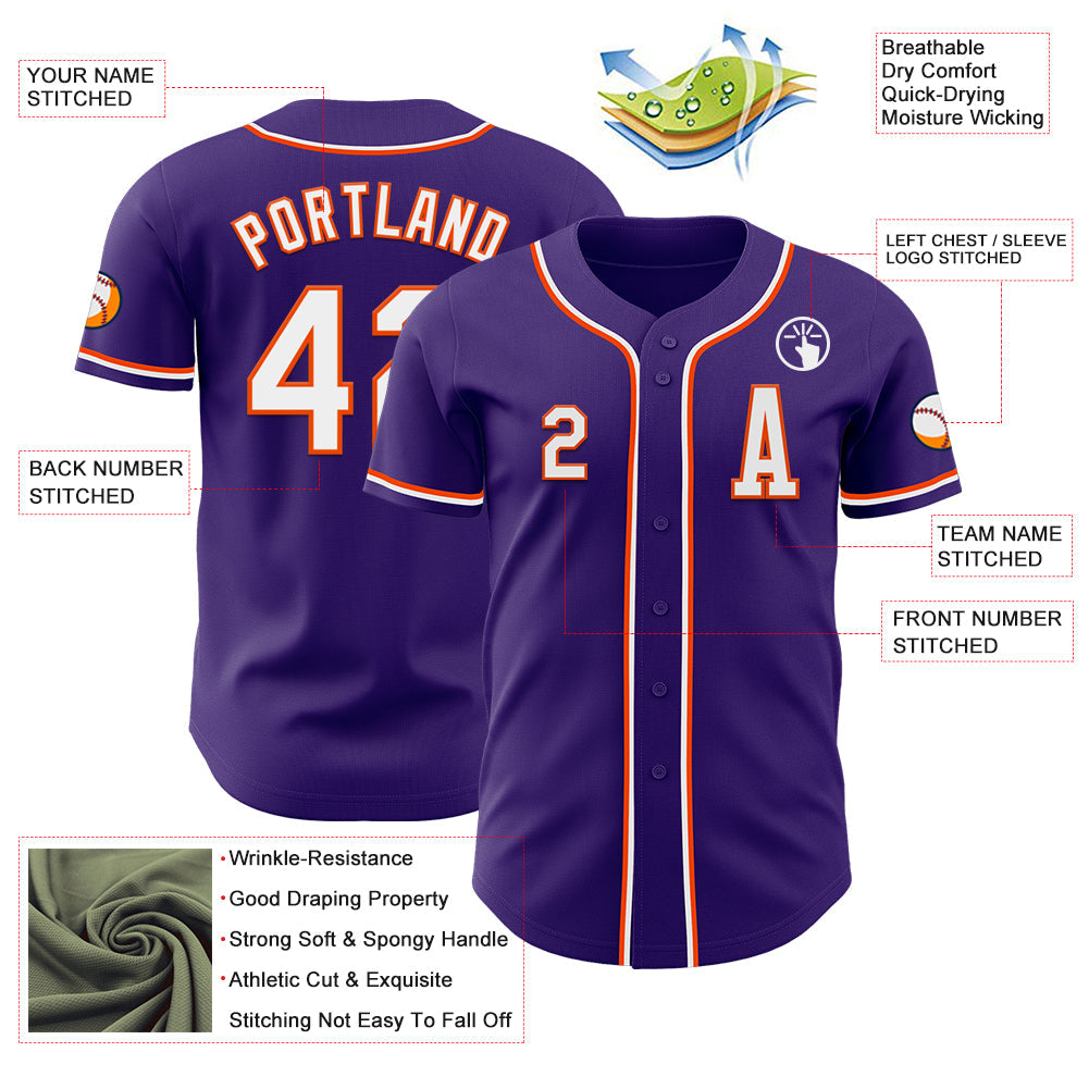 Custom Purple White-Orange Authentic Baseball Jersey - Sky-Custom