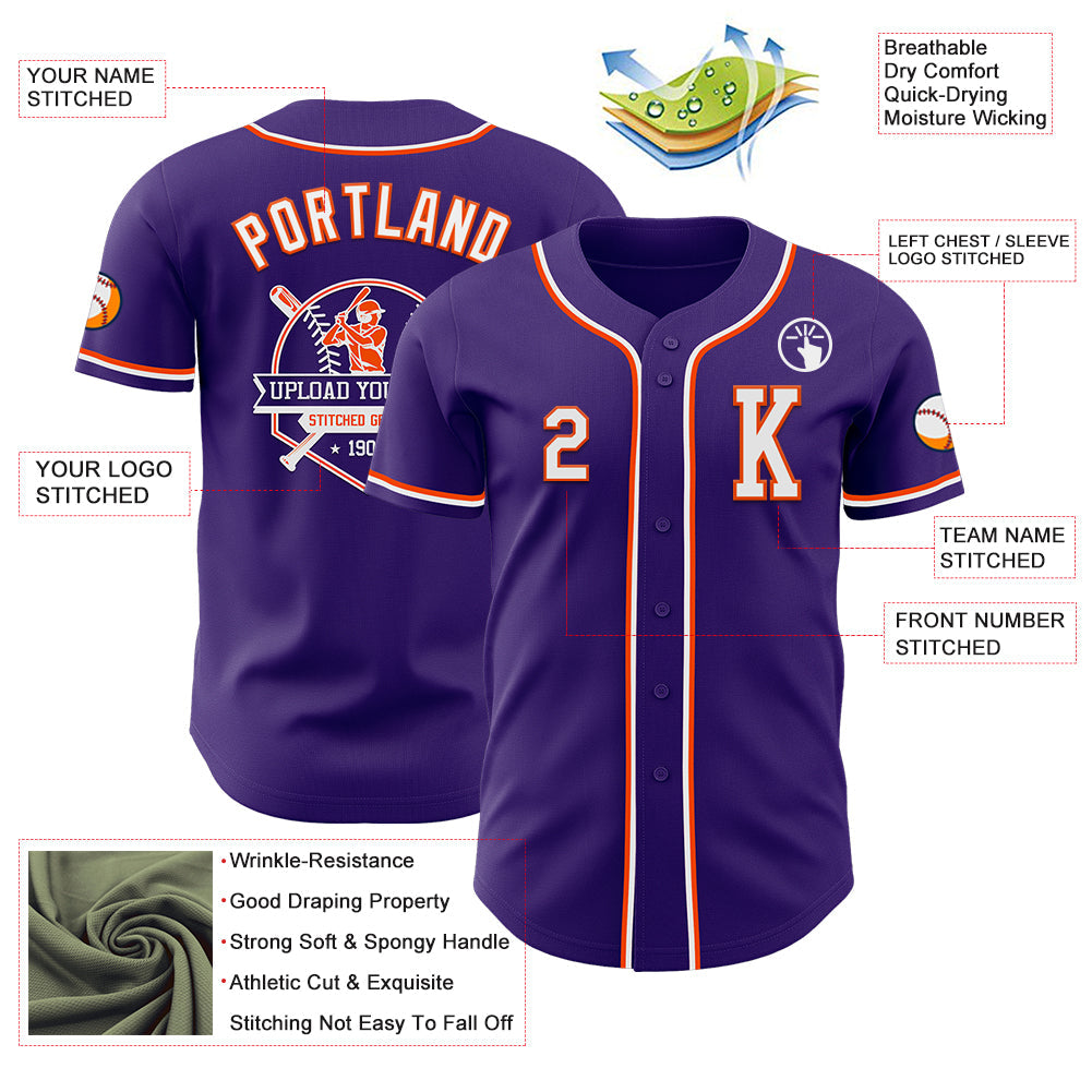 Custom Purple White-Orange Authentic Baseball Jersey - Sky-Custom