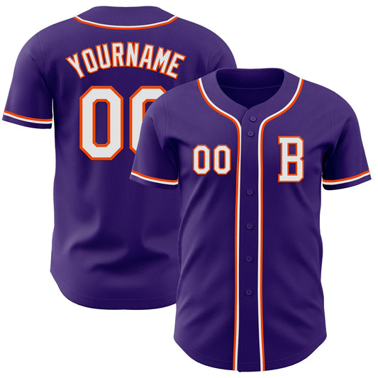 Custom Purple White-Orange Authentic Baseball Jersey - Sky-Custom
