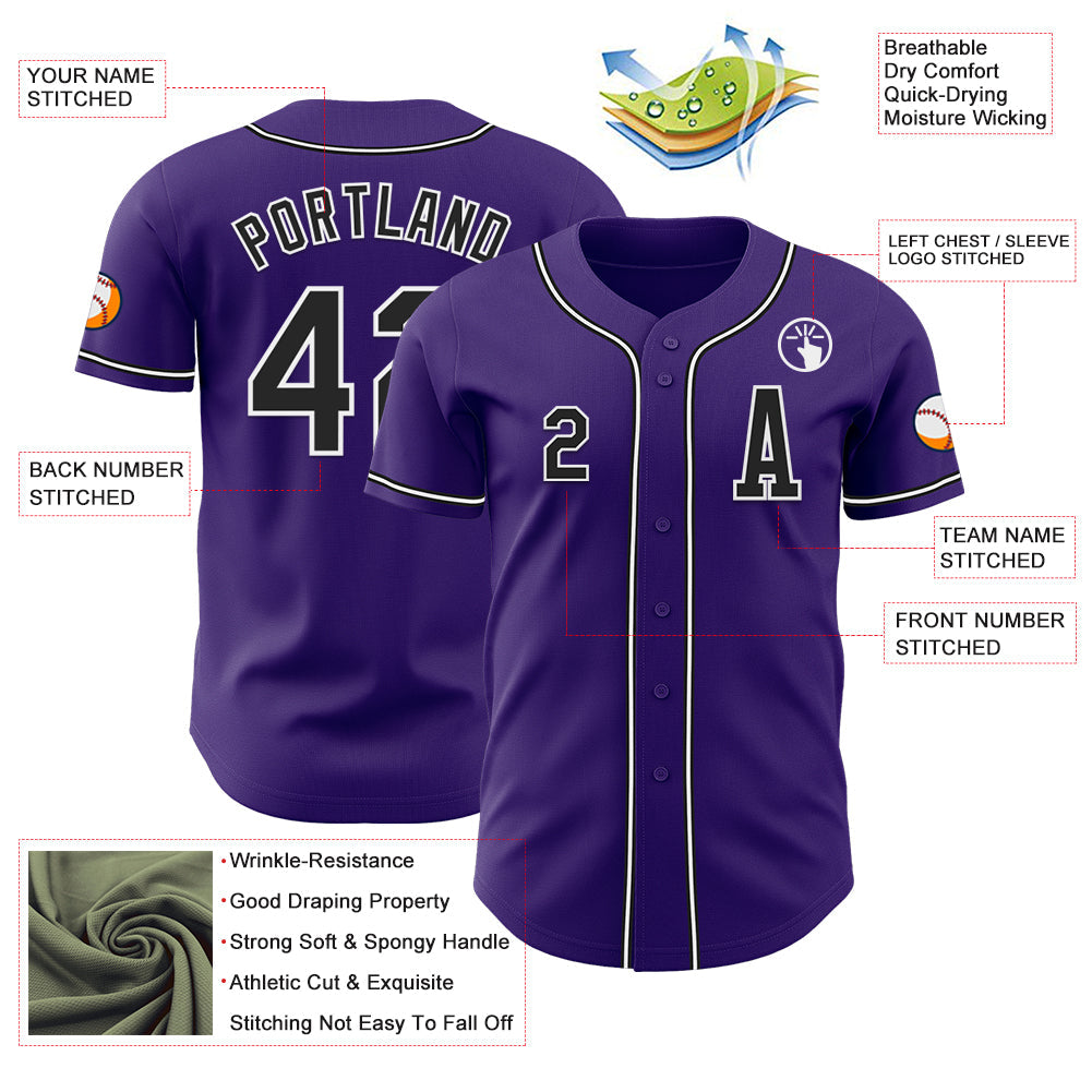 Custom Purple Black-White Authentic Baseball Jersey - Sky-Custom