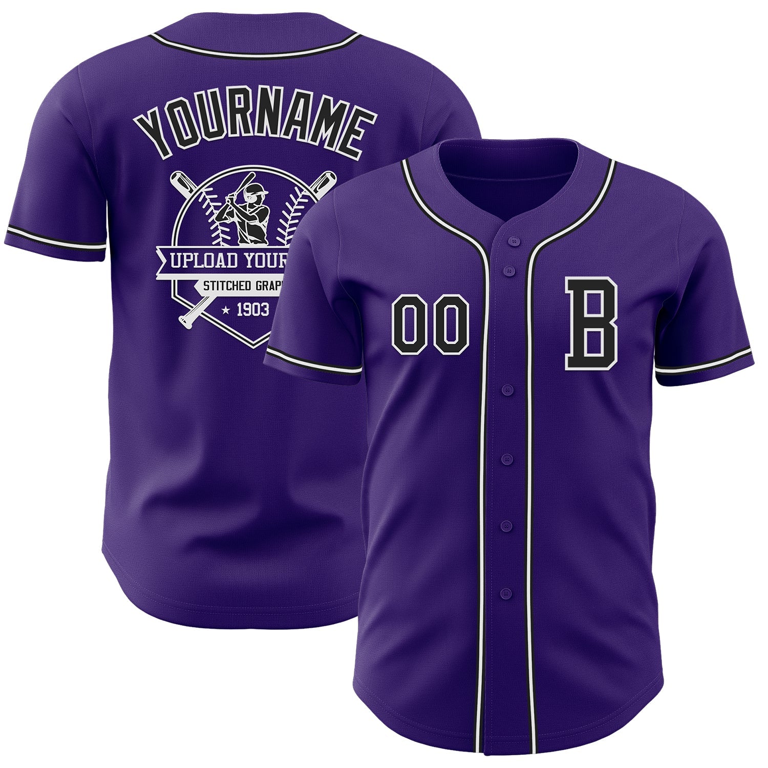 Custom Purple Black-White Authentic Baseball Jersey - Sky-Custom