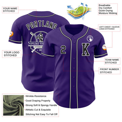 Custom Purple Black-White Authentic Baseball Jersey - Sky-Custom