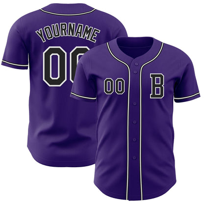 Custom Purple Black-White Authentic Baseball Jersey - Sky-Custom