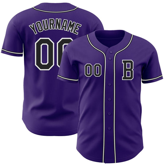 Custom Purple Black-White Authentic Baseball Jersey - Sky-Custom