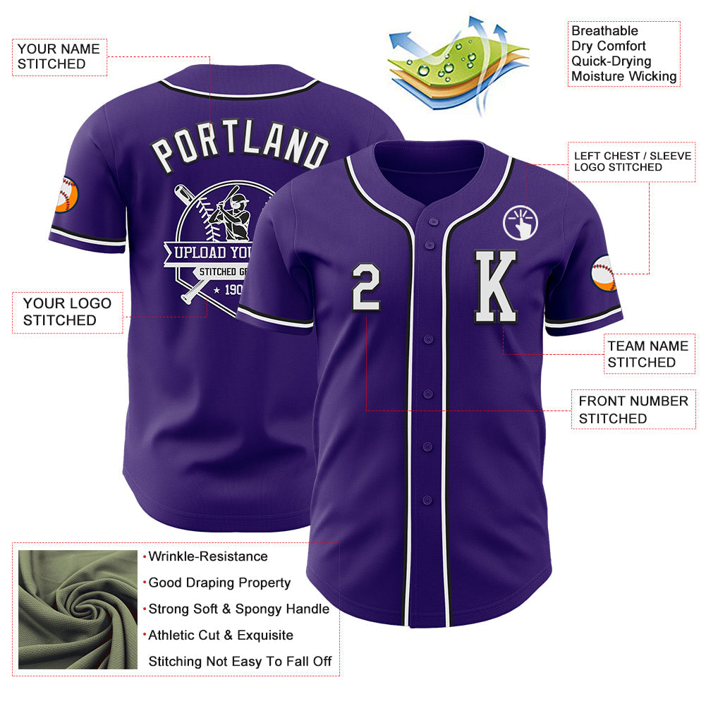 Custom Purple White-Black Authentic Baseball Jersey - Sky-Custom