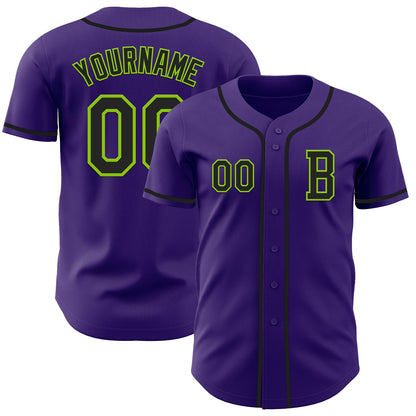 Custom Purple Black-Neon Green Authentic Baseball Jersey - Sky-Custom
