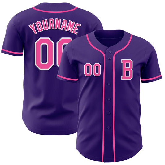 Custom Purple Pink-White Authentic Baseball Jersey - Sky-Custom