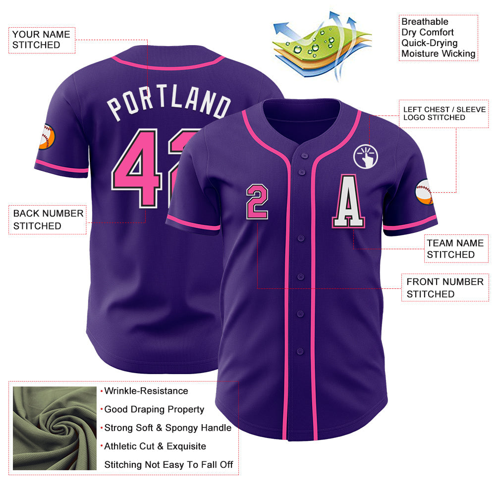 Custom Purple Pink-Black Authentic Baseball Jersey - Sky-Custom