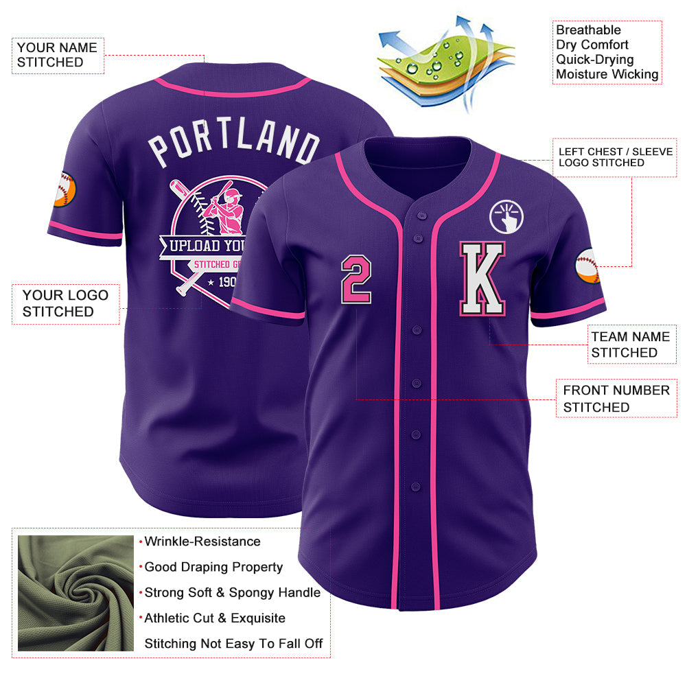 Custom Purple Pink-Black Authentic Baseball Jersey - Sky-Custom