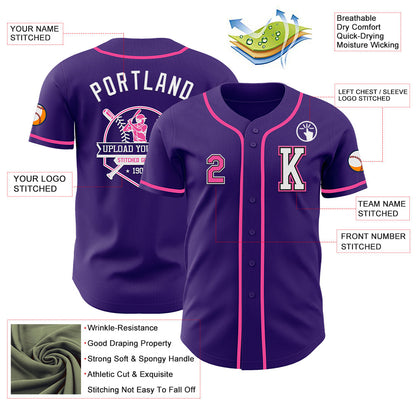 Custom Purple Pink-Black Authentic Baseball Jersey - Sky-Custom