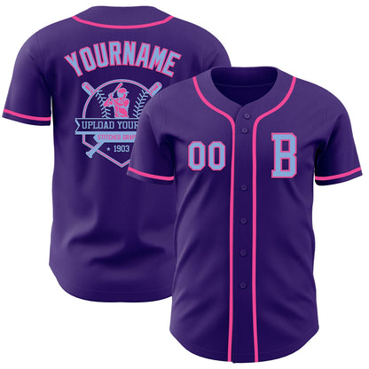 Custom Purple Light Blue-Pink Authentic Baseball Jersey - Sky-Custom