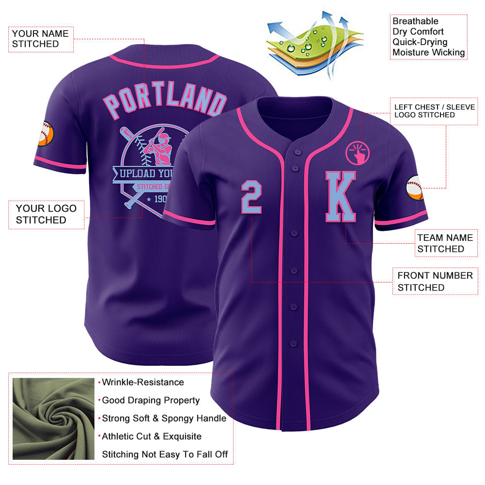 Custom Purple Light Blue-Pink Authentic Baseball Jersey - Sky-Custom