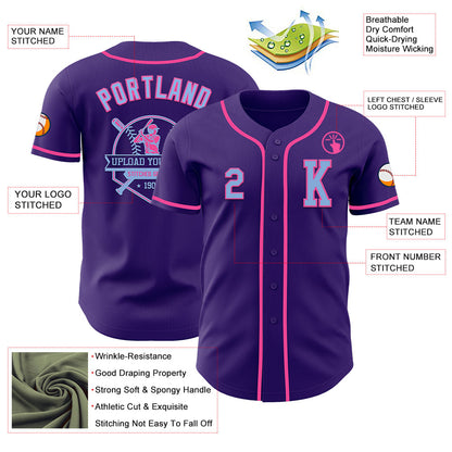 Custom Purple Light Blue-Pink Authentic Baseball Jersey - Sky-Custom