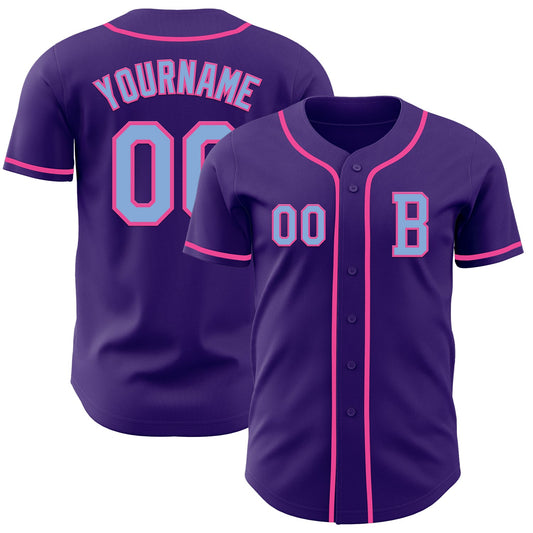 Custom Purple Light Blue-Pink Authentic Baseball Jersey - Sky-Custom