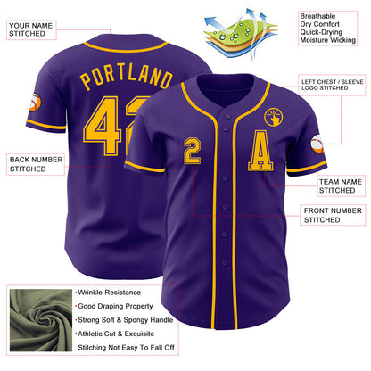 Custom Purple Gold Authentic Baseball Jersey - Sky-Custom