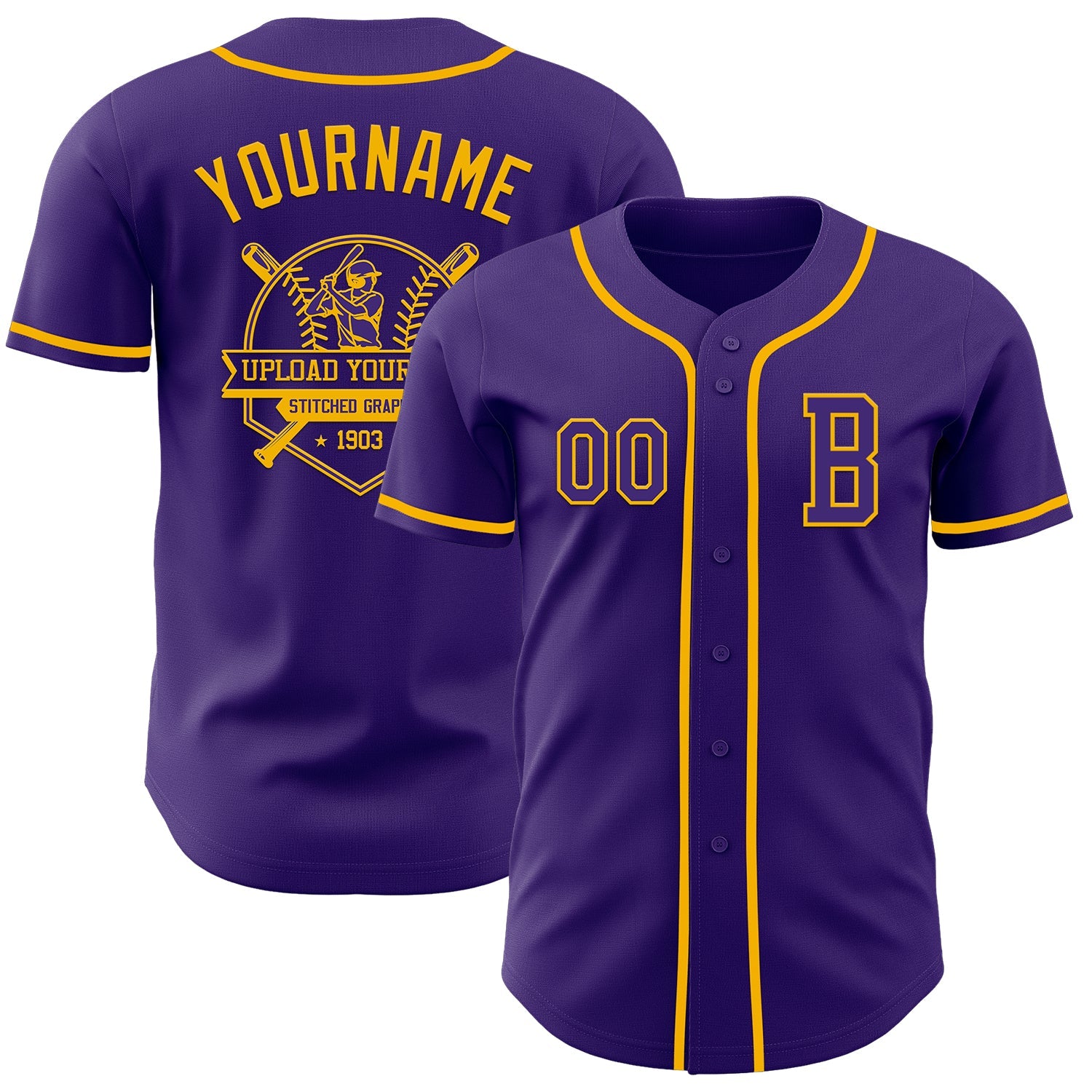 Custom Purple Gold Authentic Baseball Jersey - Sky-Custom