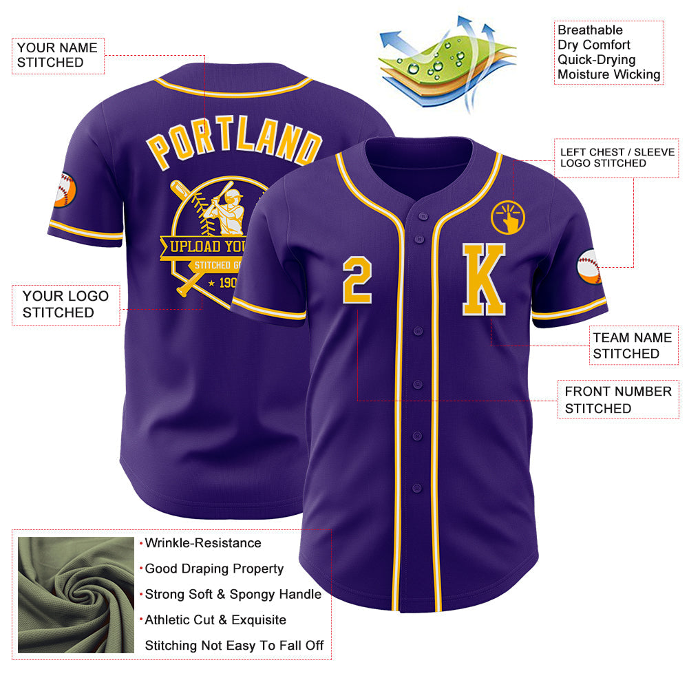Custom Purple Gold-White Authentic Baseball Jersey - Sky-Custom