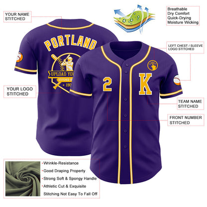Custom Purple Gold-White Authentic Baseball Jersey - Sky-Custom