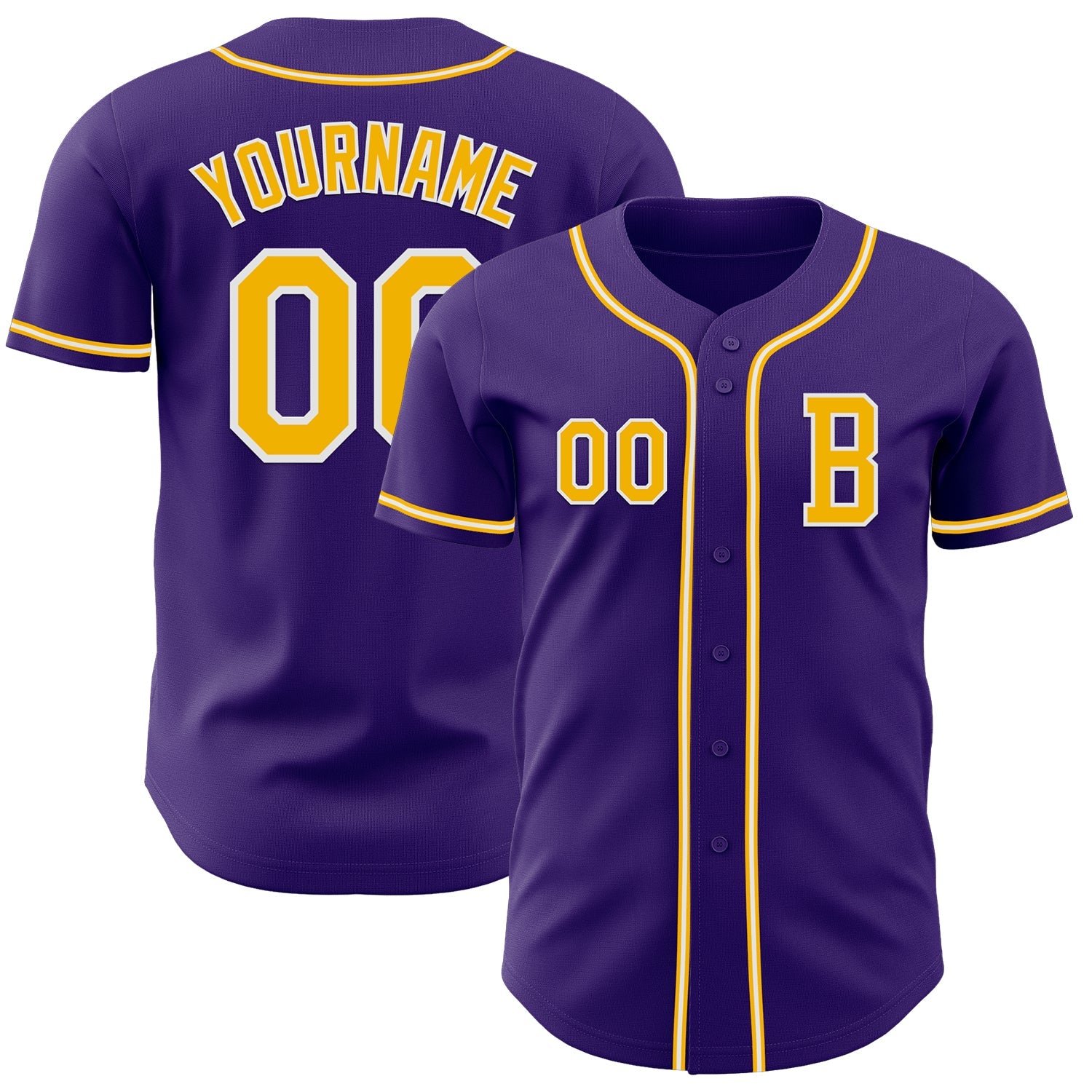 Custom Purple Gold-White Authentic Baseball Jersey - Sky-Custom
