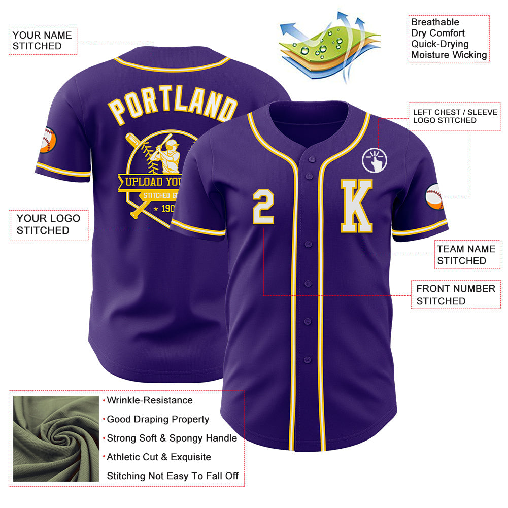 Custom Purple White-Yellow Authentic Baseball Jersey - Sky-Custom