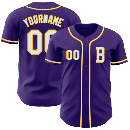 Custom Purple White-Yellow Authentic Baseball Jersey - Sky-Custom