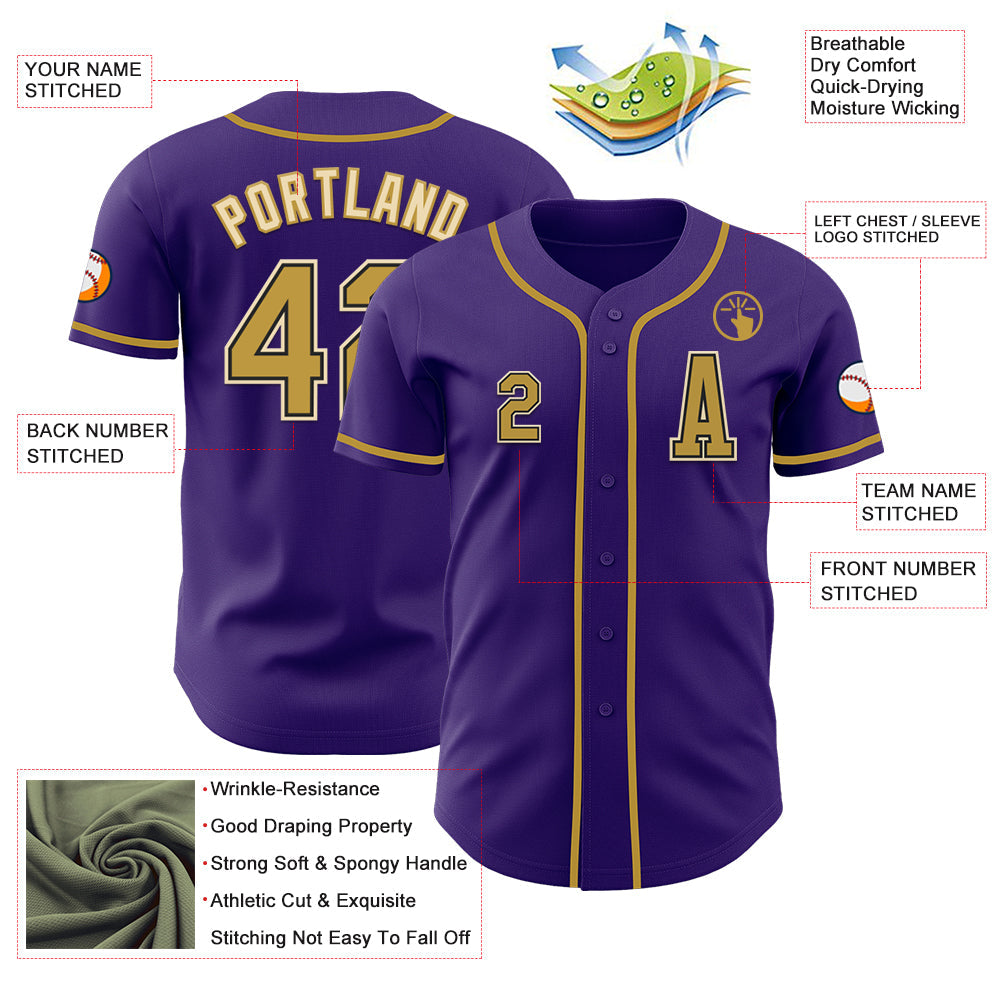 Custom Purple Old Gold Black-Cream Authentic Baseball Jersey - Sky-Custom