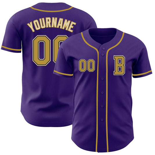 Custom Purple Old Gold Black-Cream Authentic Baseball Jersey - Sky-Custom