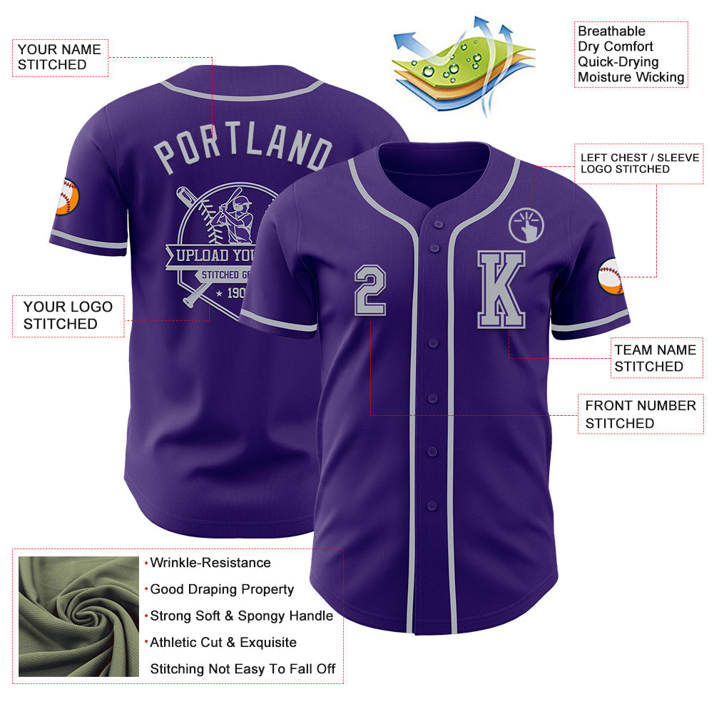 Custom Purple Gray Authentic Baseball Jersey - Sky-Custom