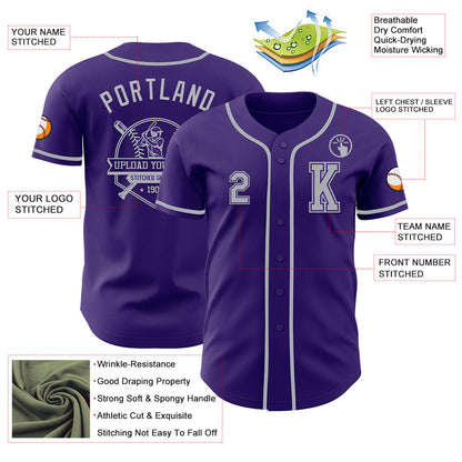 Custom Purple Gray Authentic Baseball Jersey - Sky-Custom