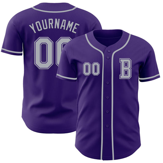 Custom Purple Gray Authentic Baseball Jersey - Sky-Custom