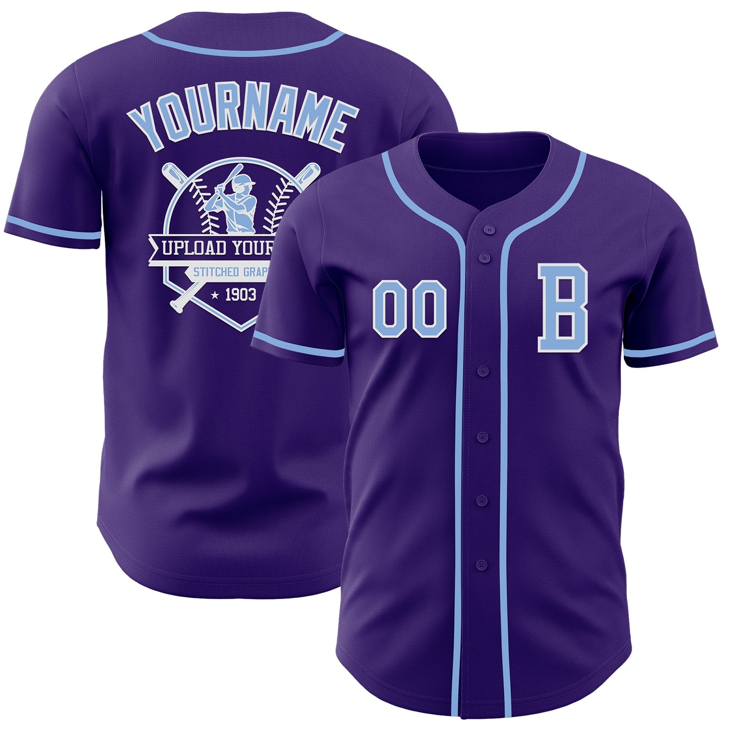Custom Purple Light Blue-White Authentic Baseball Jersey - Sky-Custom