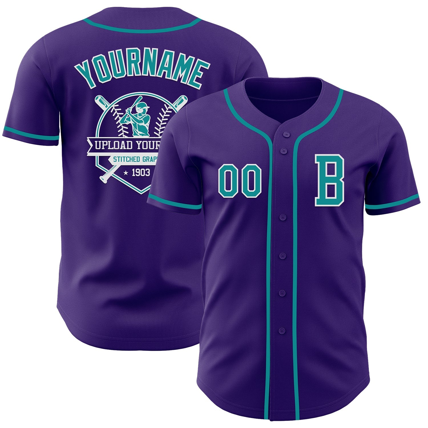 Custom Purple Teal-White Authentic Baseball Jersey - Sky-Custom