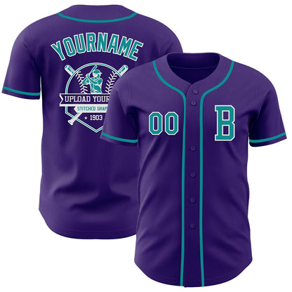 Custom Purple Teal-White Authentic Baseball Jersey - Sky-Custom
