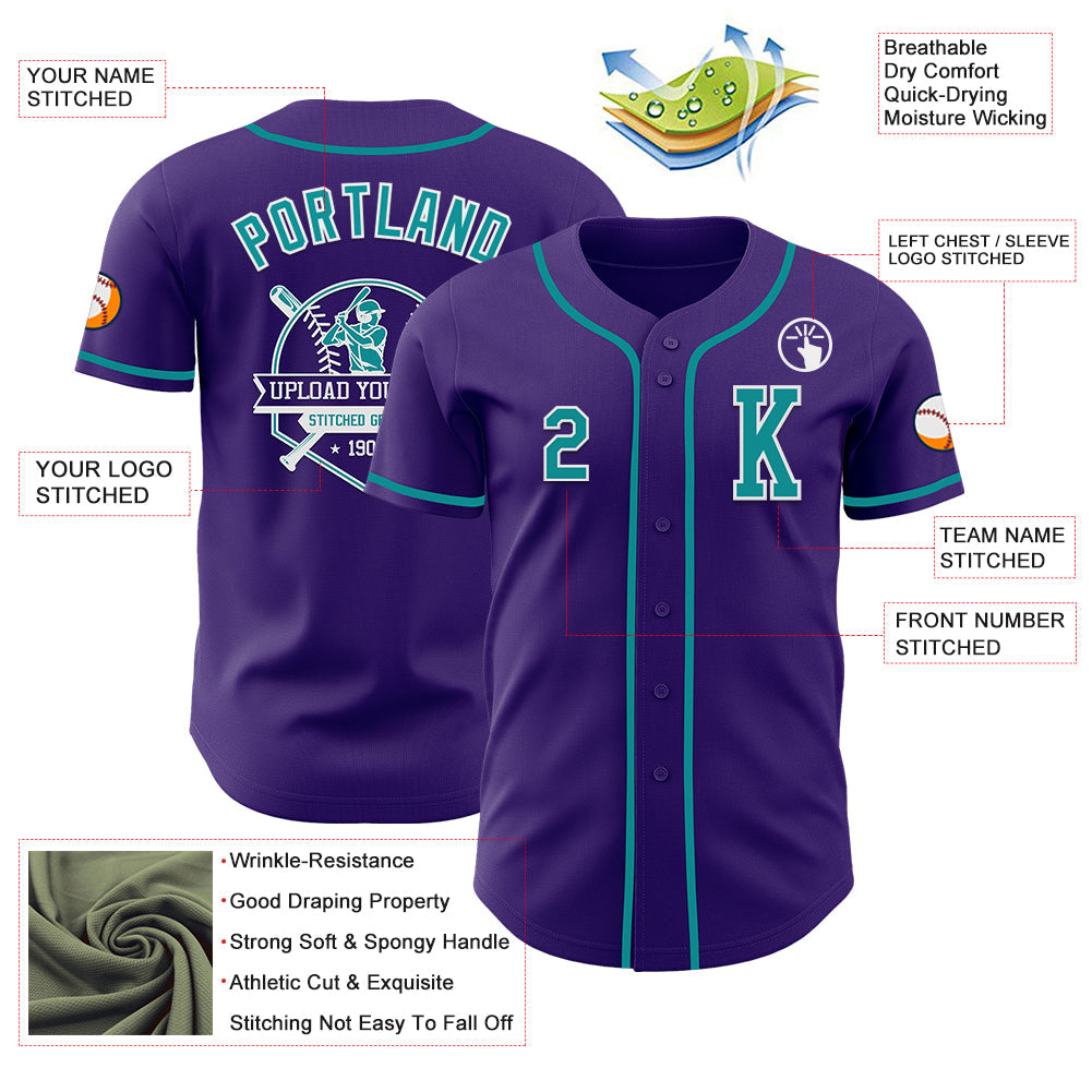 Custom Purple Teal-White Authentic Baseball Jersey - Sky-Custom