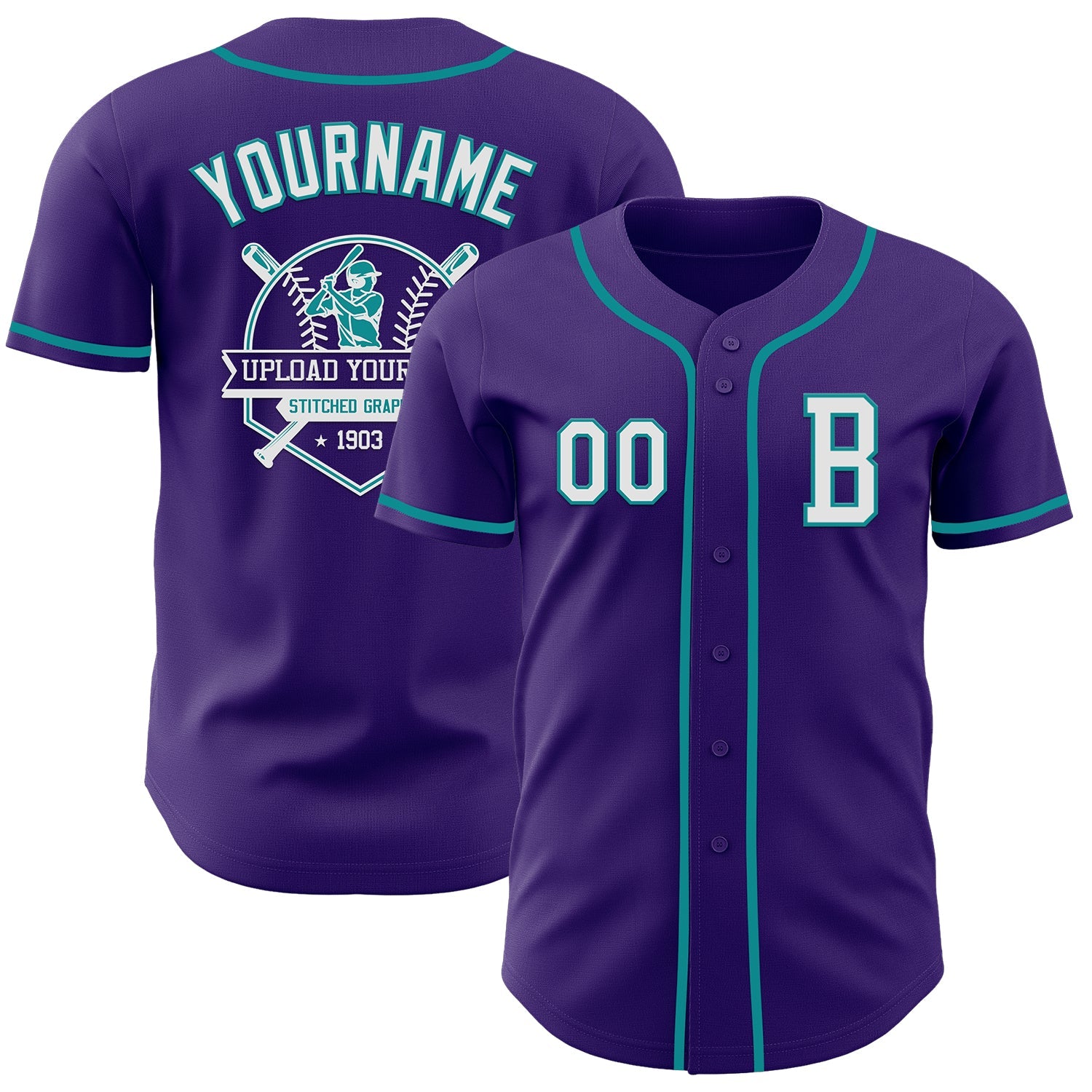 Custom Purple White-Teal Authentic Baseball Jersey - Sky-Custom