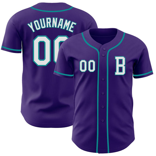 Custom Purple White-Teal Authentic Baseball Jersey - Sky-Custom