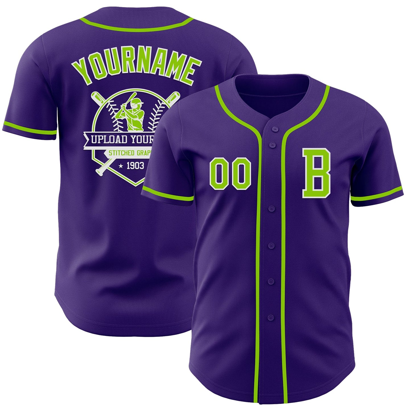 Custom Purple Neon Green-White Authentic Baseball Jersey - Sky-Custom