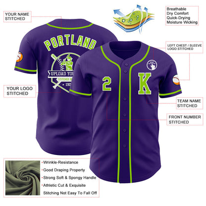 Custom Purple Neon Green-White Authentic Baseball Jersey - Sky-Custom