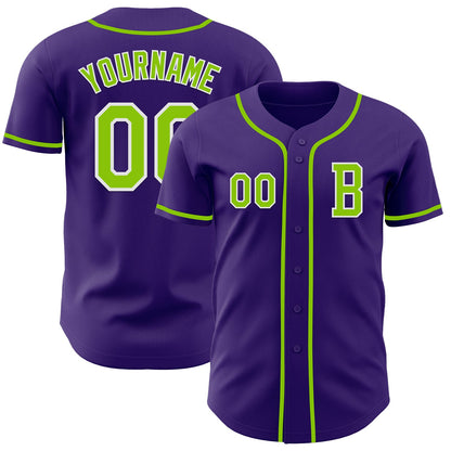 Custom Purple Neon Green-White Authentic Baseball Jersey - Sky-Custom