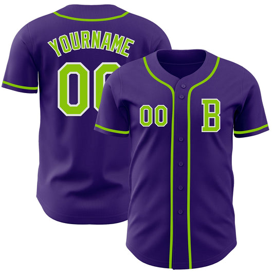 Custom Purple Neon Green-White Authentic Baseball Jersey - Sky-Custom
