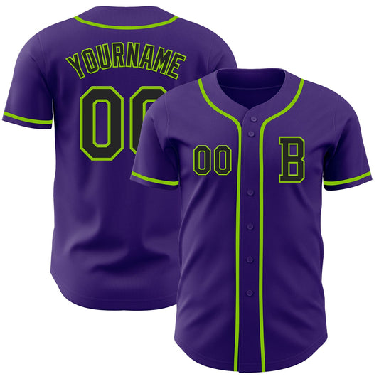 Custom Purple Black-Neon Green Authentic Baseball Jersey - Sky-Custom