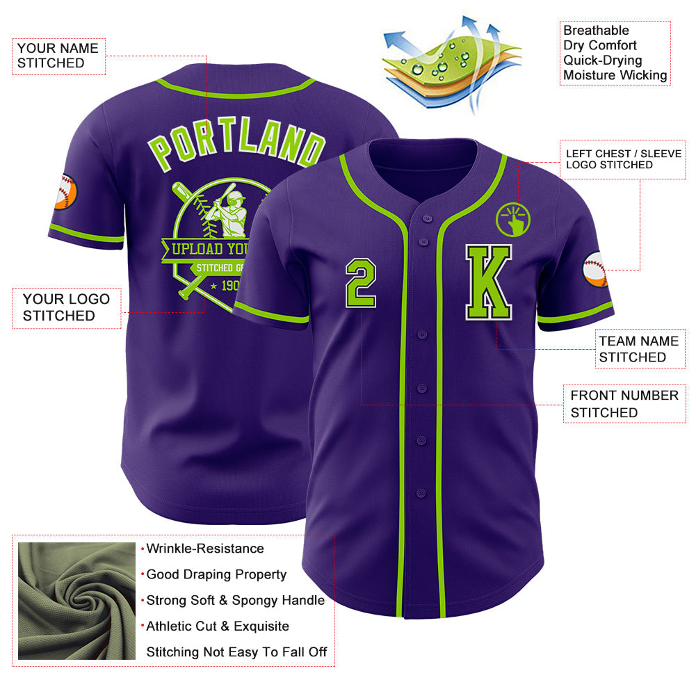 Custom Purple Neon Green-Black Authentic Baseball Jersey - Sky-Custom