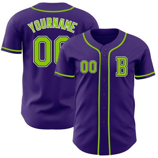 Custom Purple Neon Green-Black Authentic Baseball Jersey - Sky-Custom